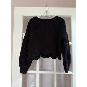 Wynter Black Scalloped Eyelet Crop Sweater